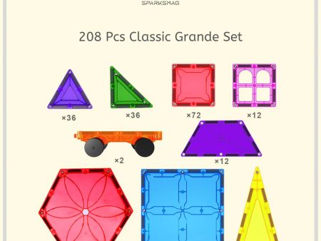 SparksMag Classic 208 Pcs Grande Magnetic Tiles Set Fashion