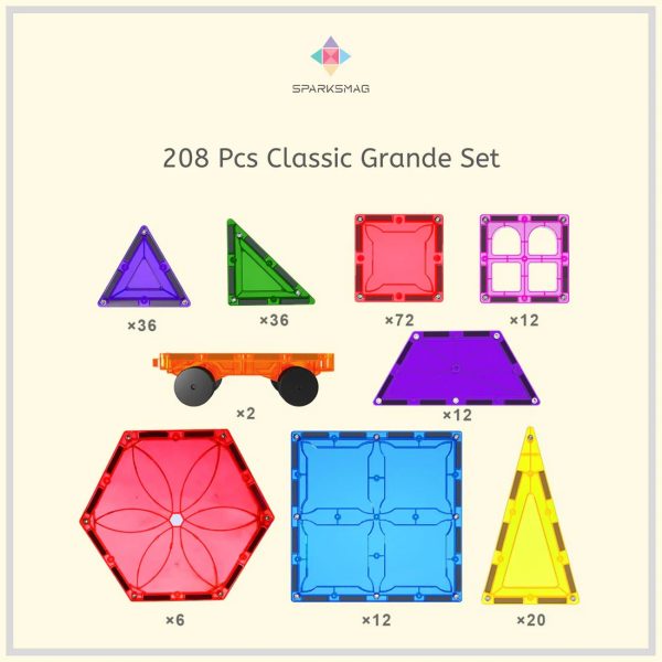 SparksMag Classic 208 Pcs Grande Magnetic Tiles Set Fashion