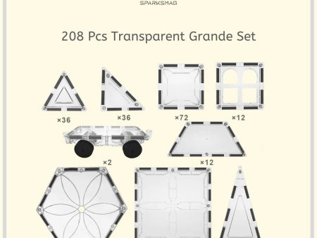 SparksMag Transparent 208 Pcs Grande Magnetic Tiles Set Fashion