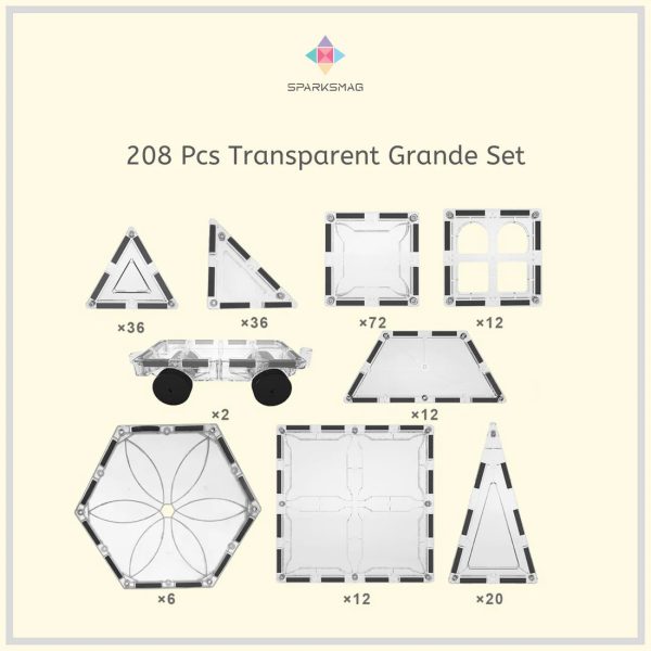 SparksMag Transparent 208 Pcs Grande Magnetic Tiles Set Fashion