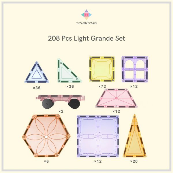 SparksMag Light 208 Pcs Grande Magnetic Tiles Set For Discount